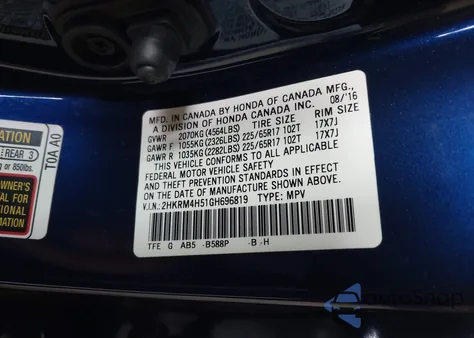 2016 Honda Cr-V Ex from USA, damaged, VIN 2HKRM4H51GH696819